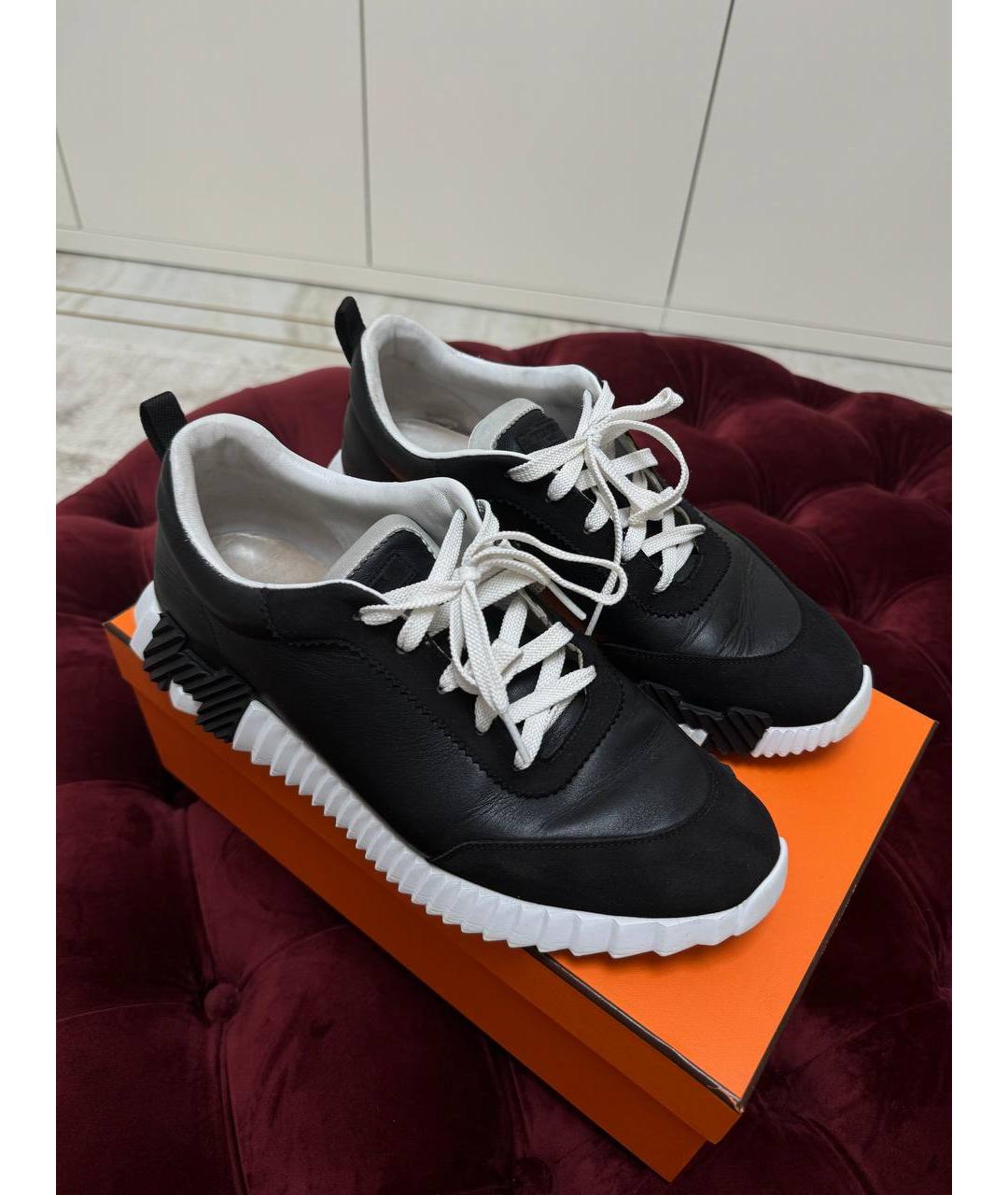 HERMES Черные кожаные низкие кроссовки / кеды, фото 2