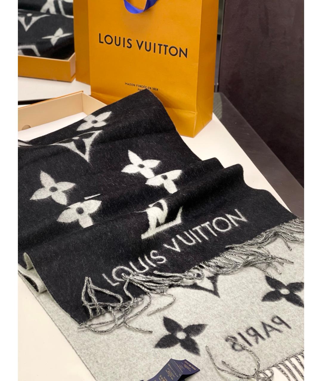 LOUIS VUITTON Черный кашемировый шарф, фото 5