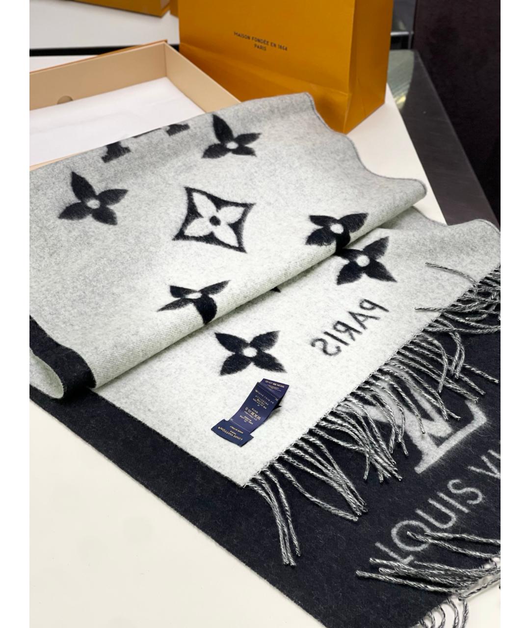 LOUIS VUITTON Черный кашемировый шарф, фото 2