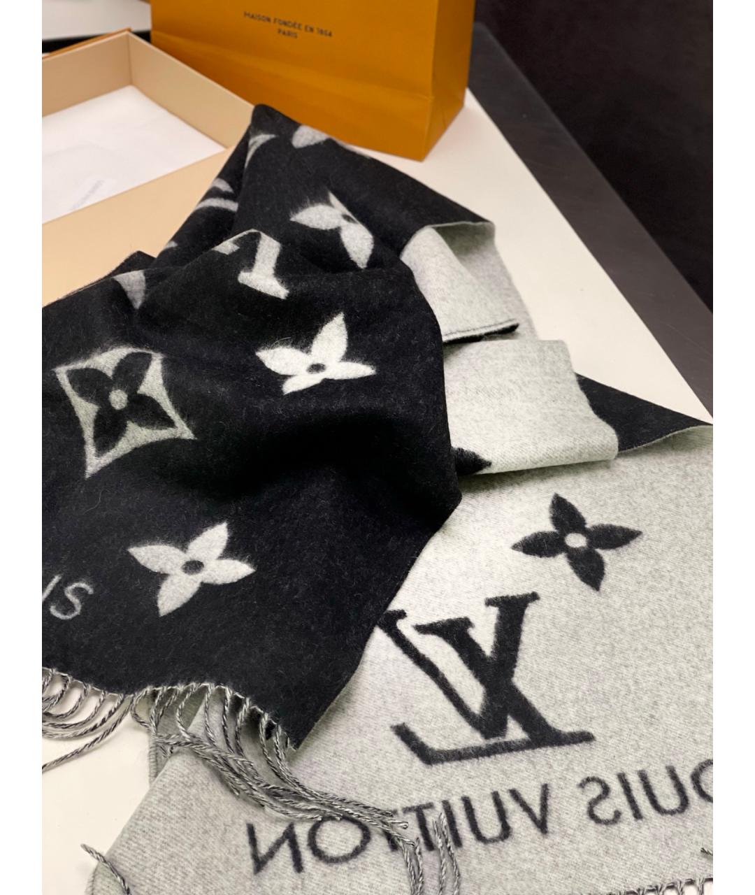 LOUIS VUITTON Черный кашемировый шарф, фото 3