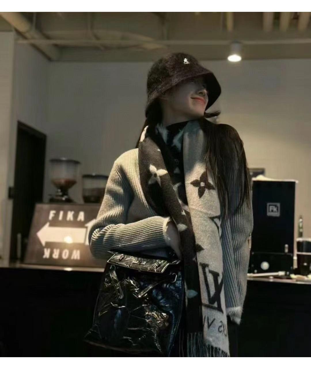 LOUIS VUITTON Черный кашемировый шарф, фото 4