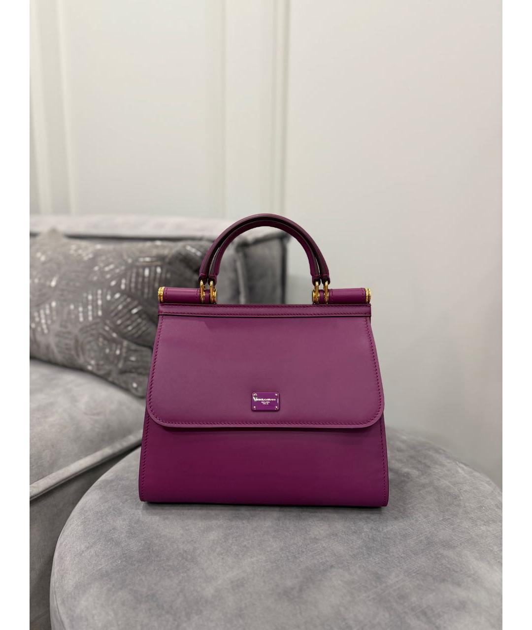 DOLCE&GABBANA Фиолетовая кожаная сумка тоут, фото 9