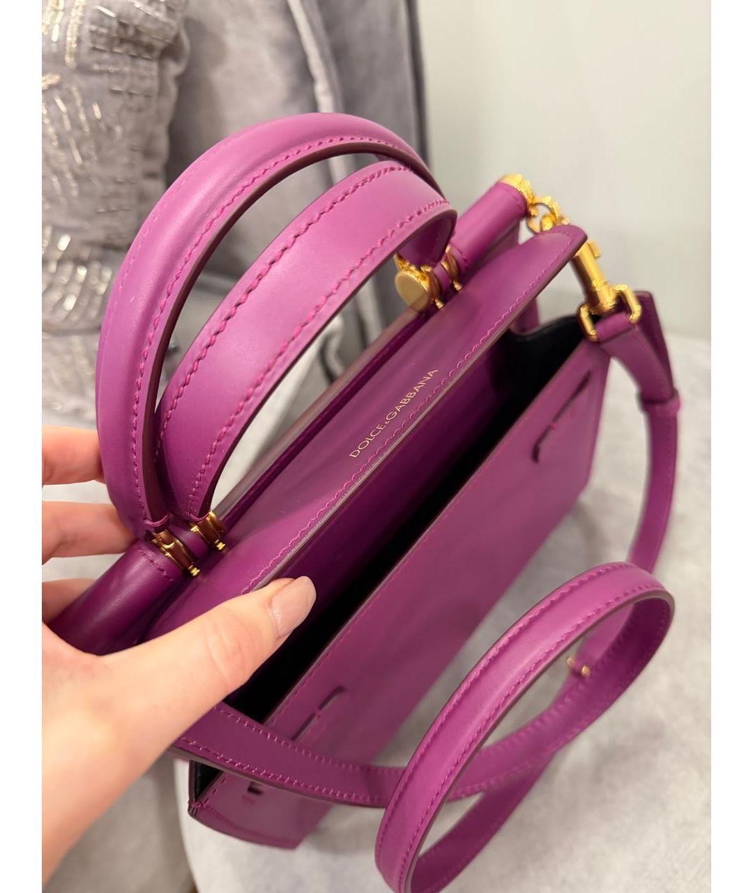 DOLCE&GABBANA Фиолетовая кожаная сумка тоут, фото 5