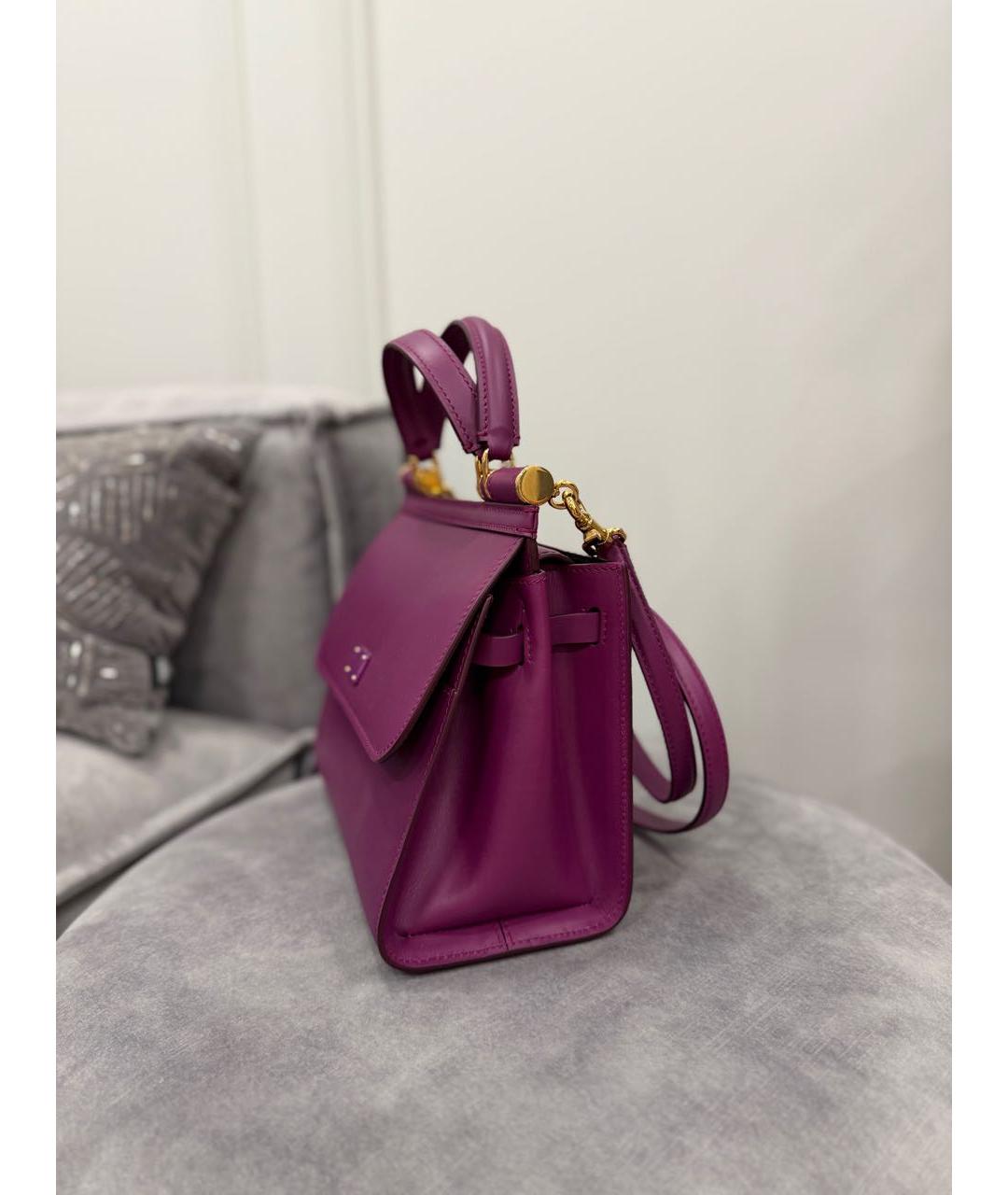 DOLCE&GABBANA Фиолетовая кожаная сумка тоут, фото 3