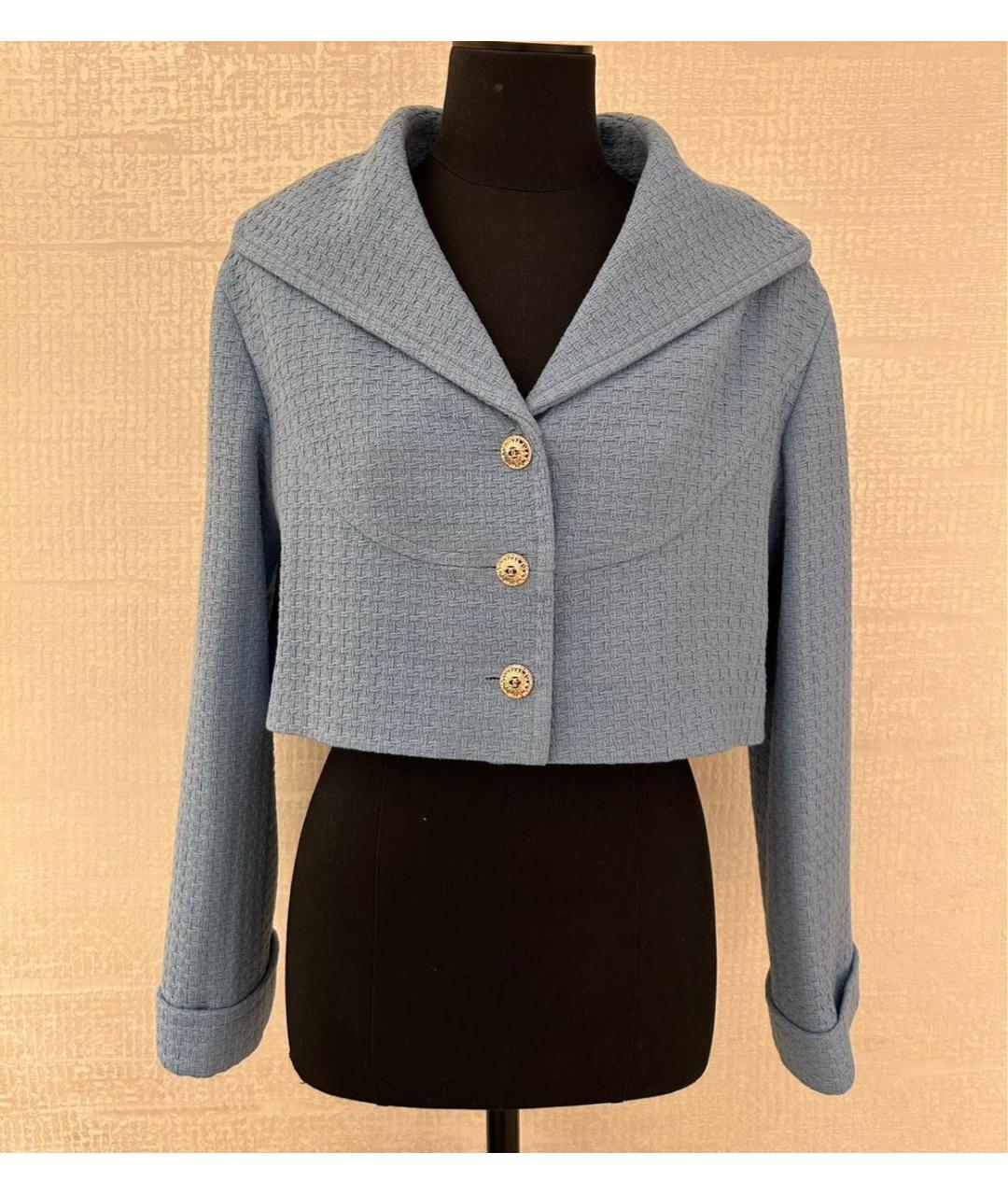 CHANEL Голубой хлопковый жакет/пиджак, фото 3