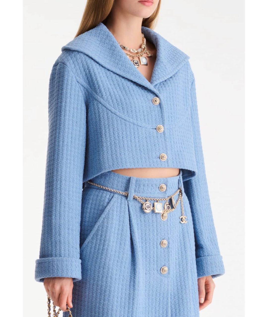 CHANEL Голубой хлопковый жакет/пиджак, фото 2