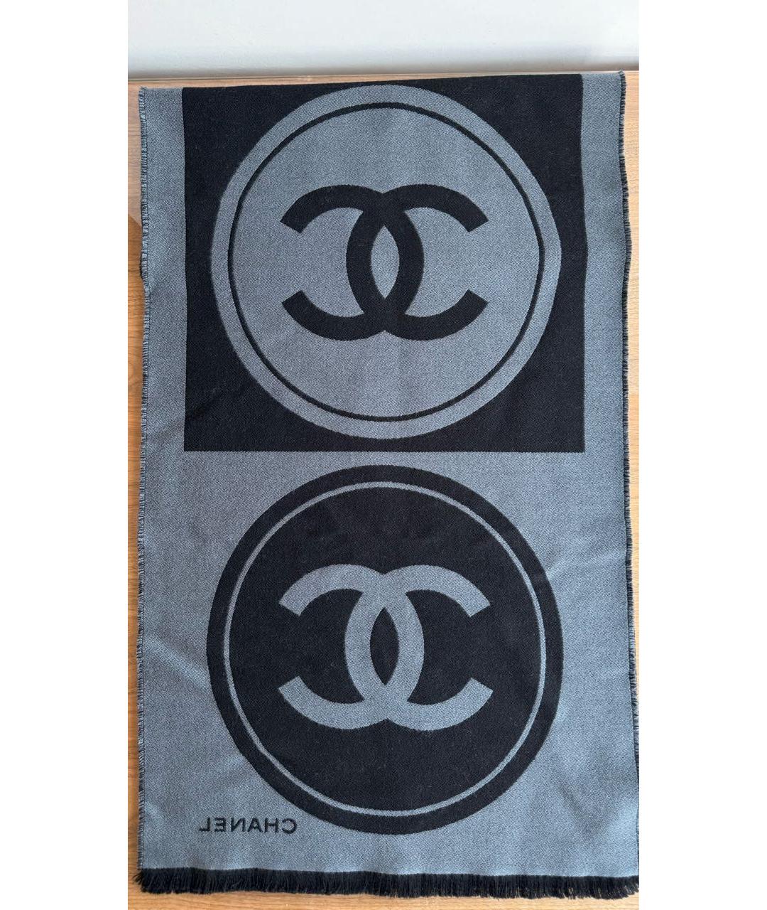 CHANEL Черный шерстяной шарф, фото 3