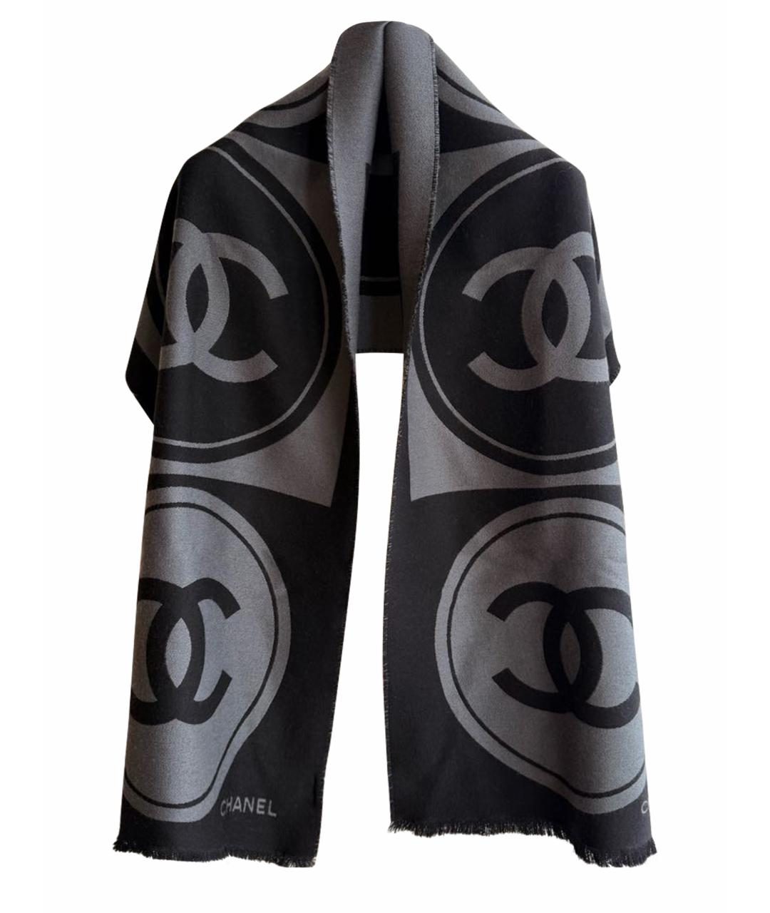 CHANEL Черный шерстяной шарф, фото 1