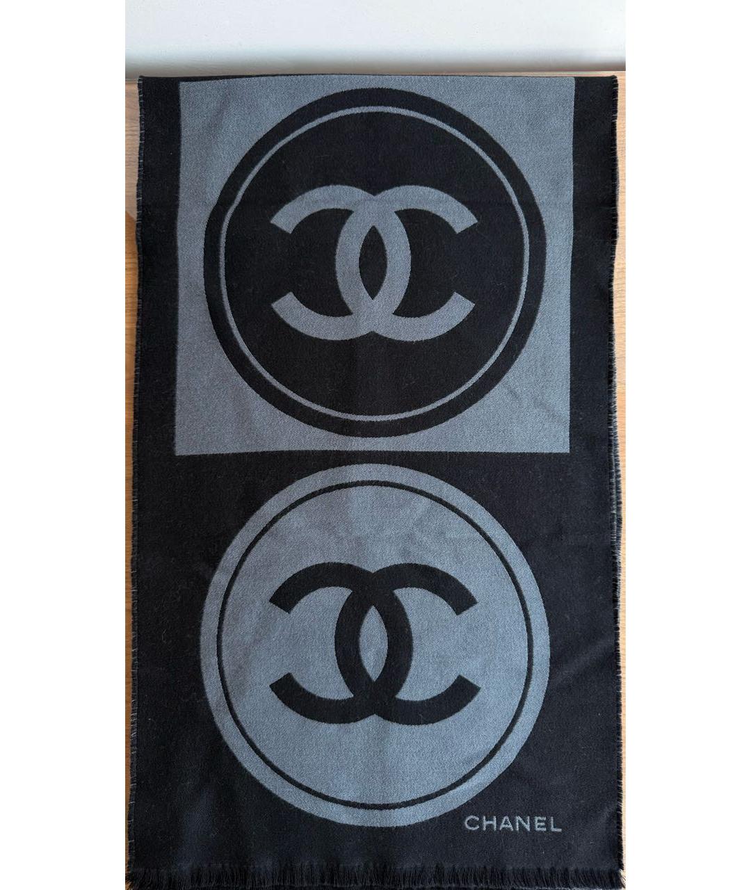 CHANEL Черный шерстяной шарф, фото 2