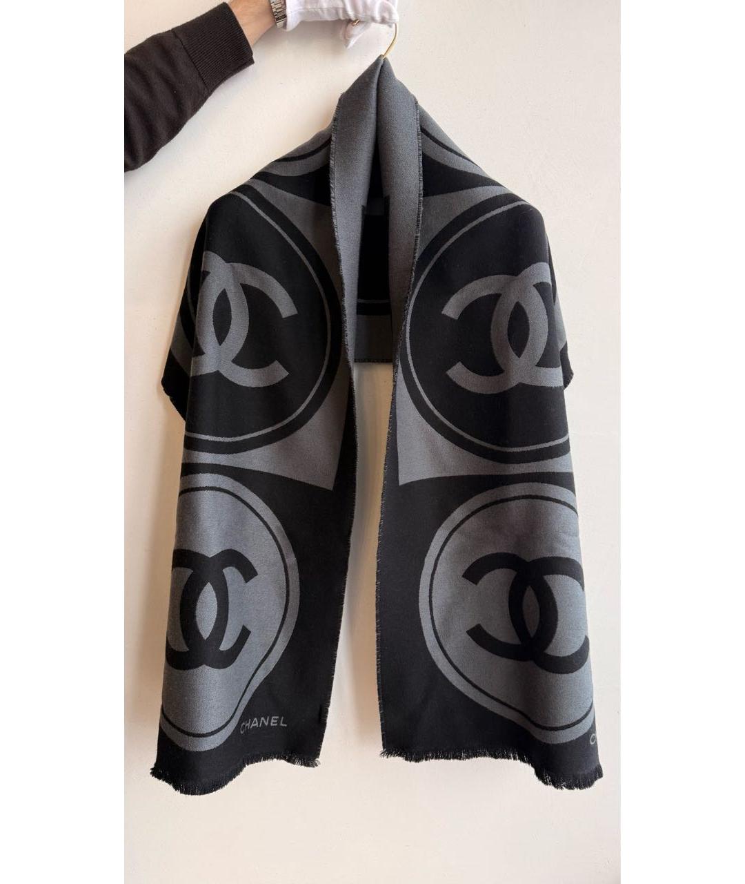 CHANEL Черный шерстяной шарф, фото 4
