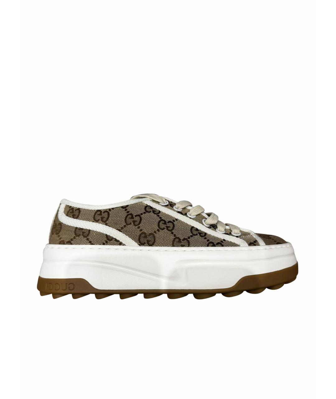 GUCCI Коричневые текстильные кеды, фото 1