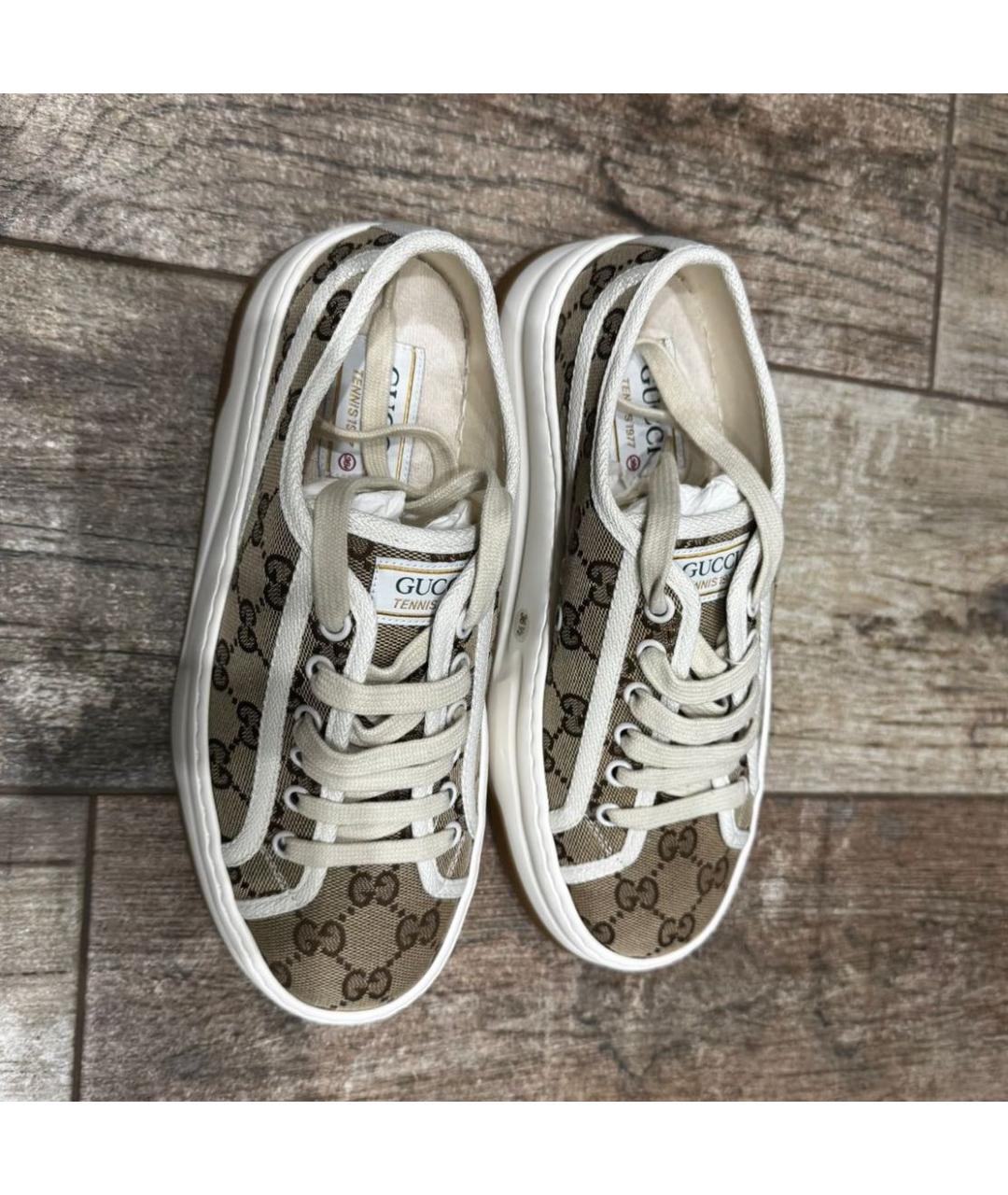 GUCCI Коричневые текстильные кеды, фото 5