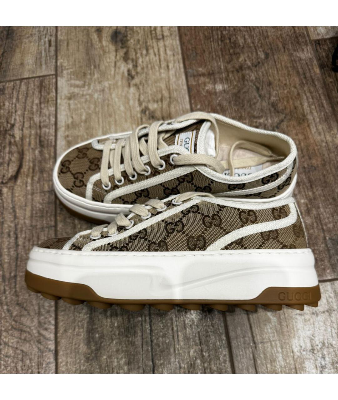 GUCCI Коричневые текстильные кеды, фото 6