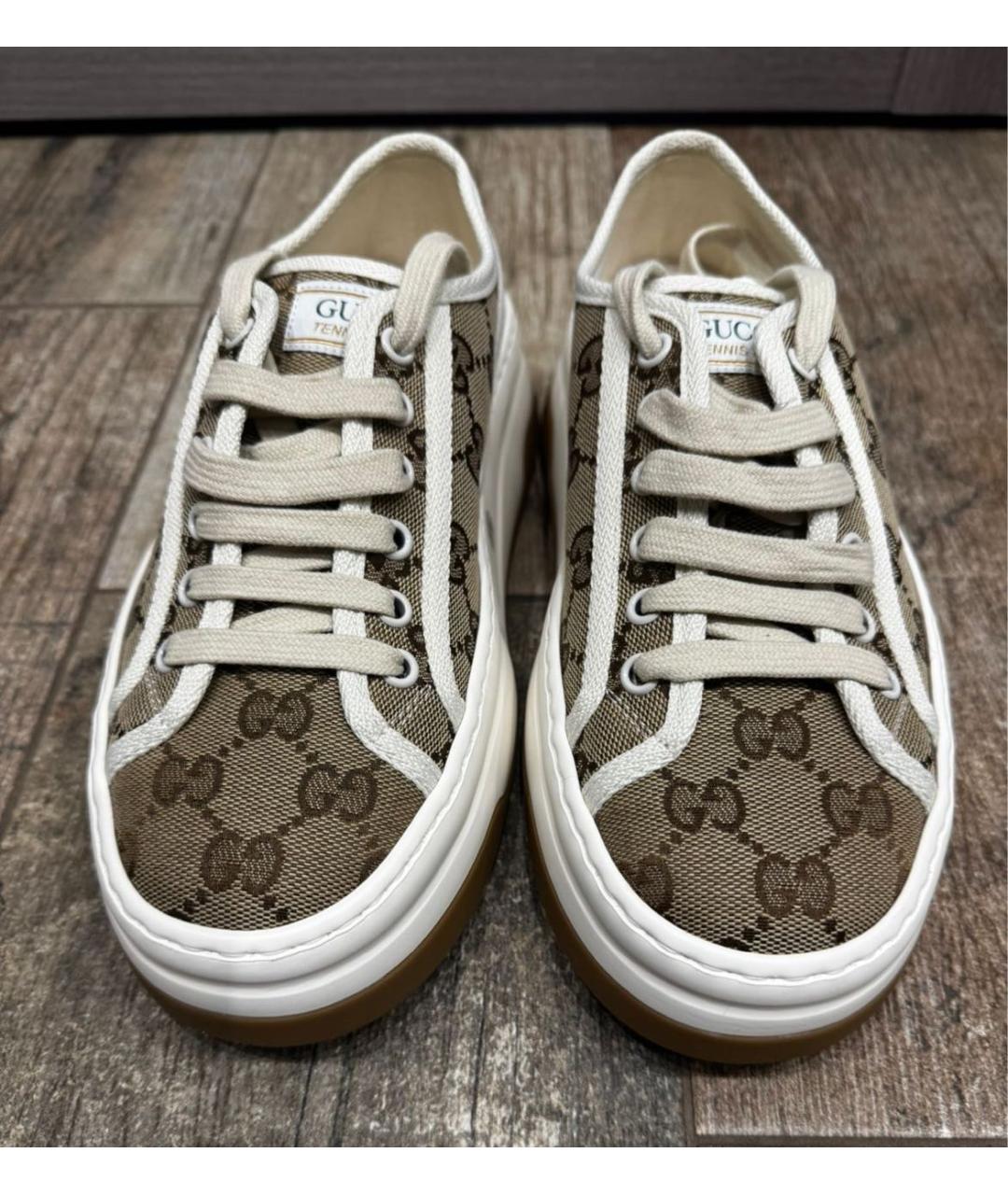 GUCCI Коричневые текстильные кеды, фото 4