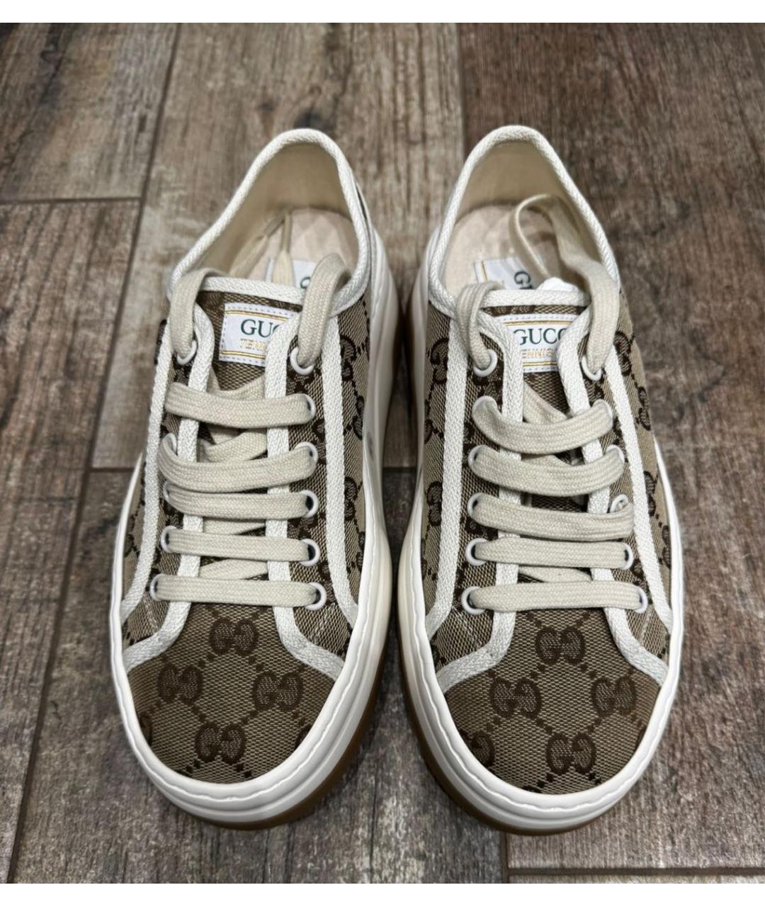 GUCCI Коричневые текстильные кеды, фото 3