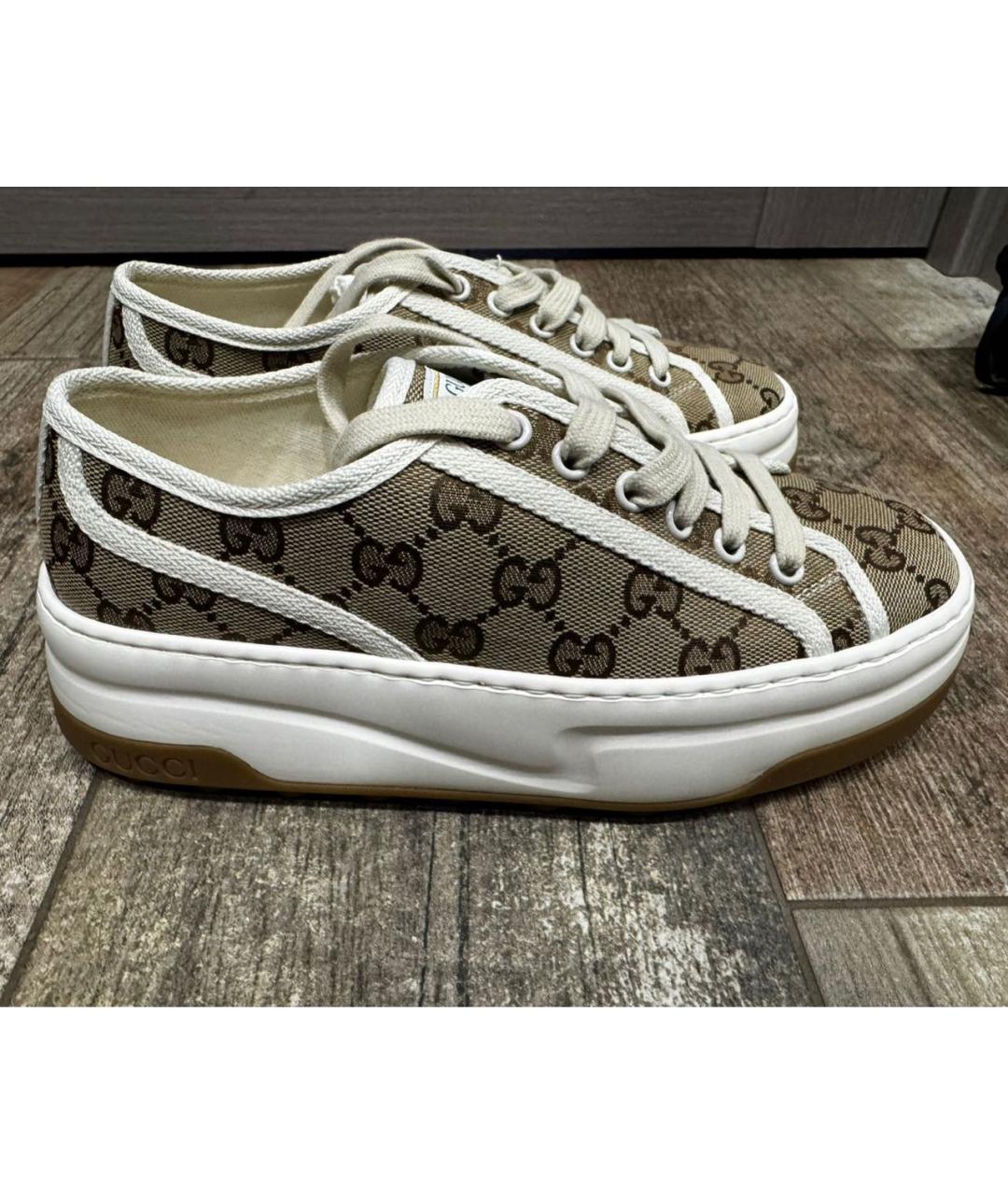 GUCCI Коричневые текстильные кеды, фото 2