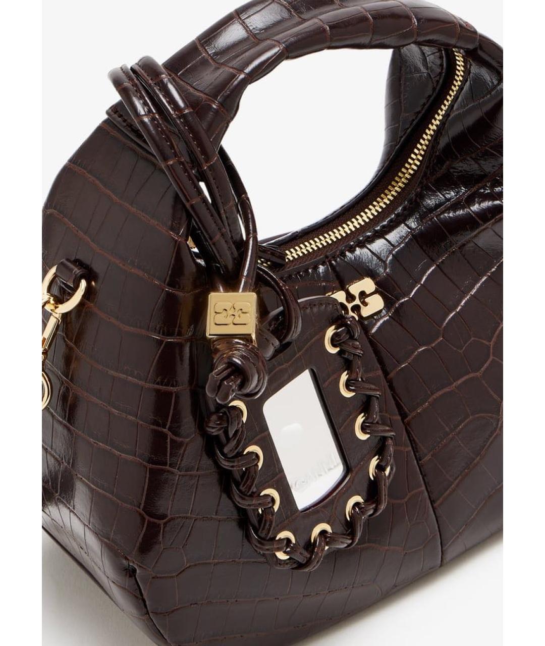 GANNI Коричневая кожаная сумка с короткими ручками, фото 4