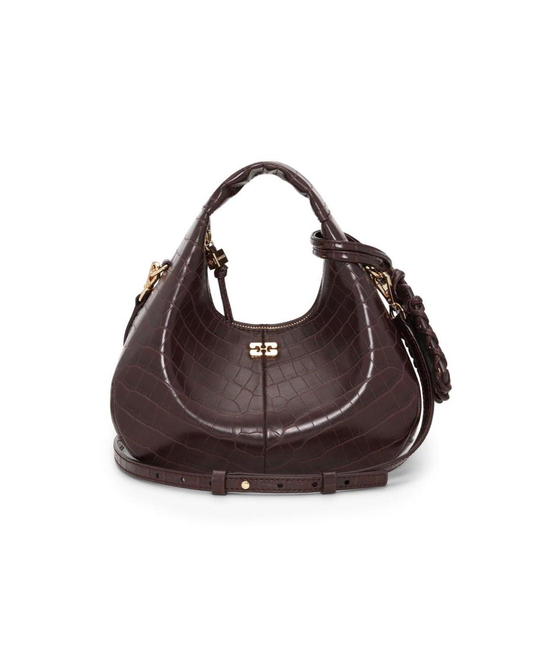 GANNI Коричневая кожаная сумка с короткими ручками, фото 5