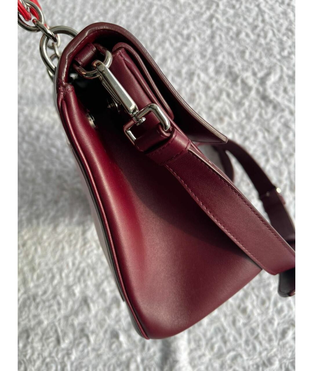 CHRISTIAN DIOR Бордовая кожаная сумка с короткими ручками, фото 4