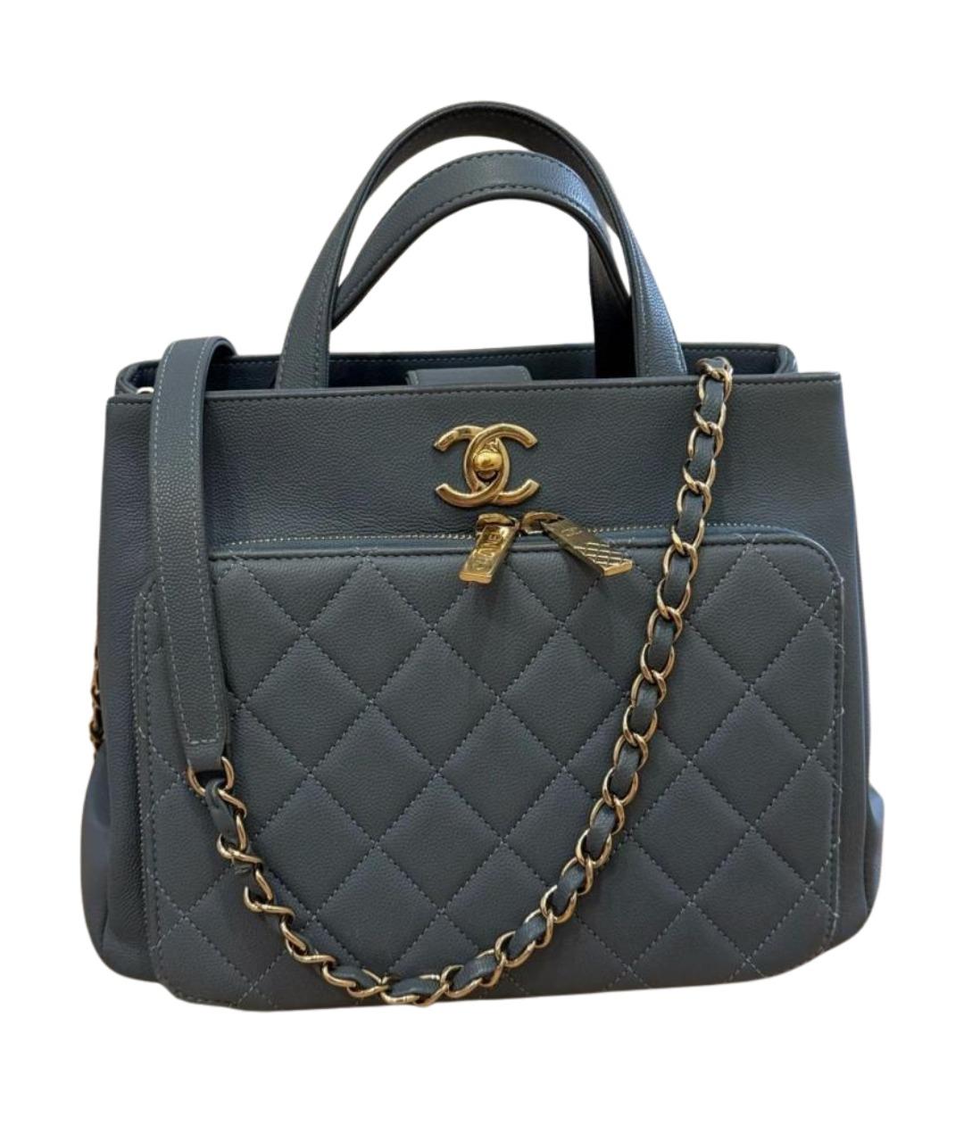 CHANEL Голубая кожаная сумка с короткими ручками, фото 1