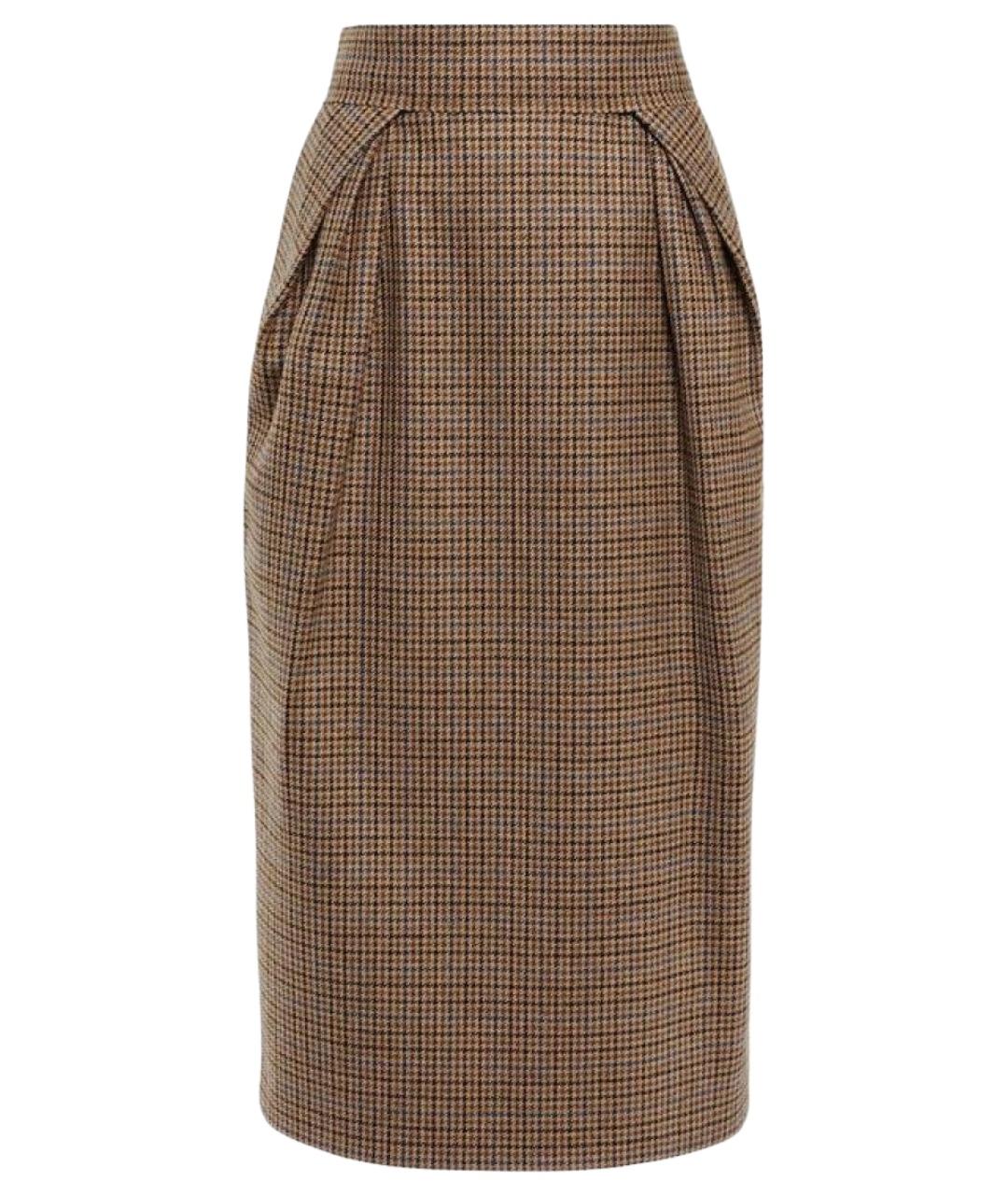 MAISON MARGIELA Коричневая шерстяная юбка миди, фото 1