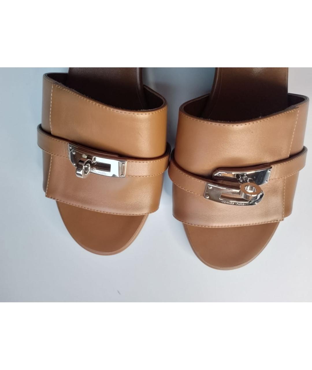 HERMES Коричневые кожаные мюли, фото 3