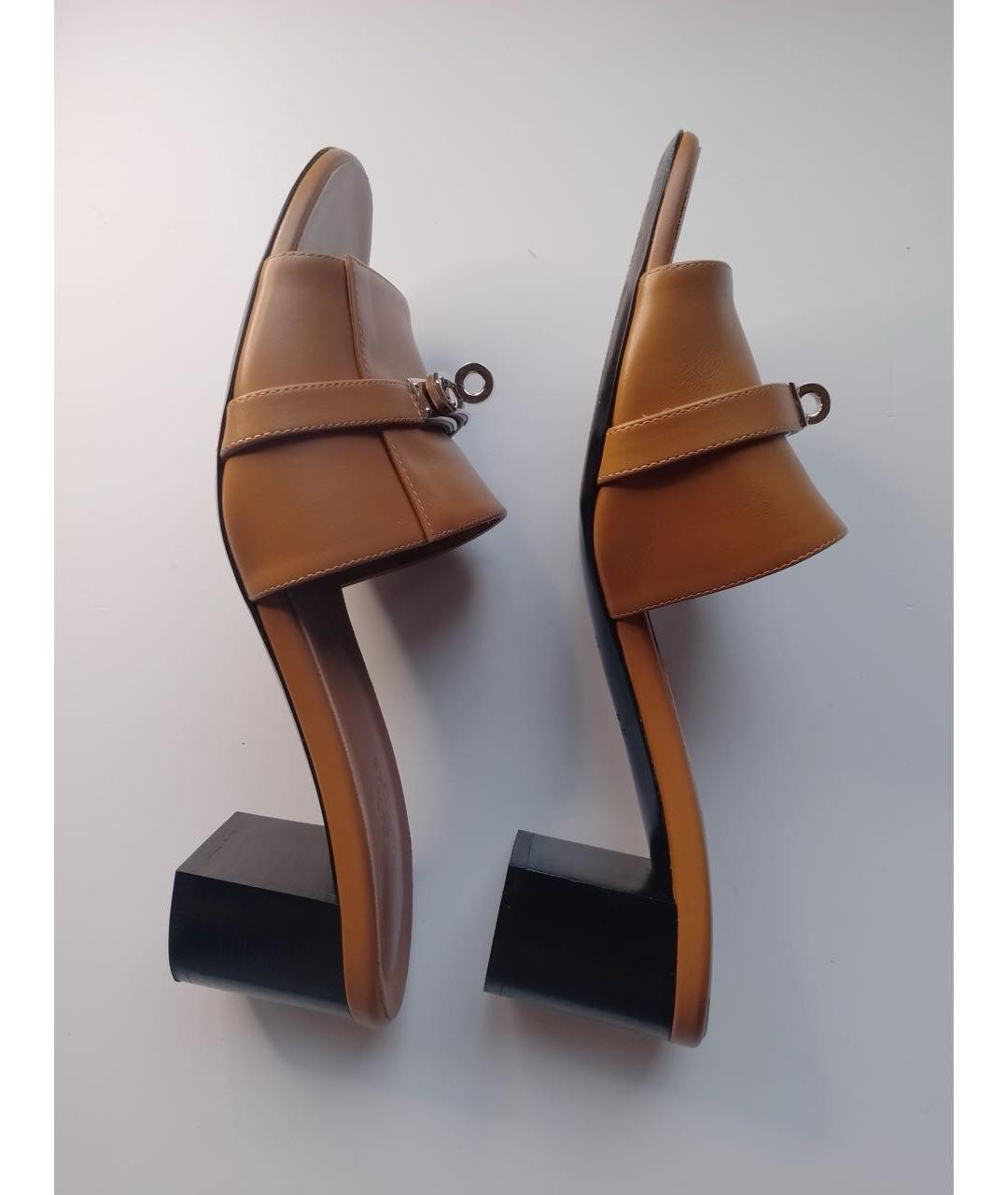 HERMES Коричневые кожаные мюли, фото 5