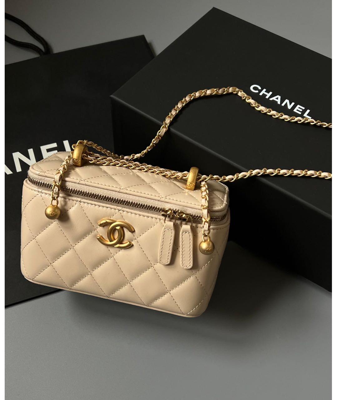 CHANEL Бежевая кожаная сумка через плечо, фото 3