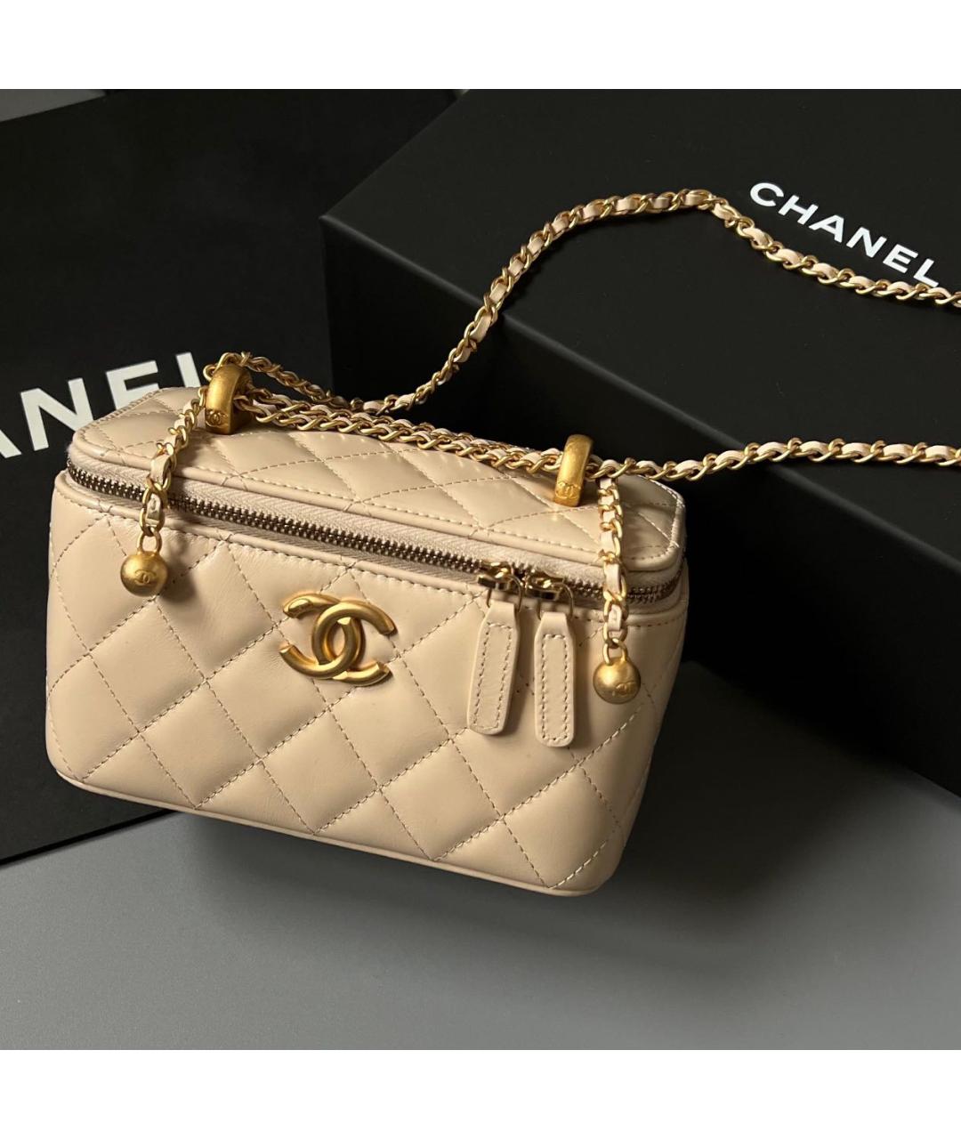 CHANEL Бежевая кожаная сумка через плечо, фото 2