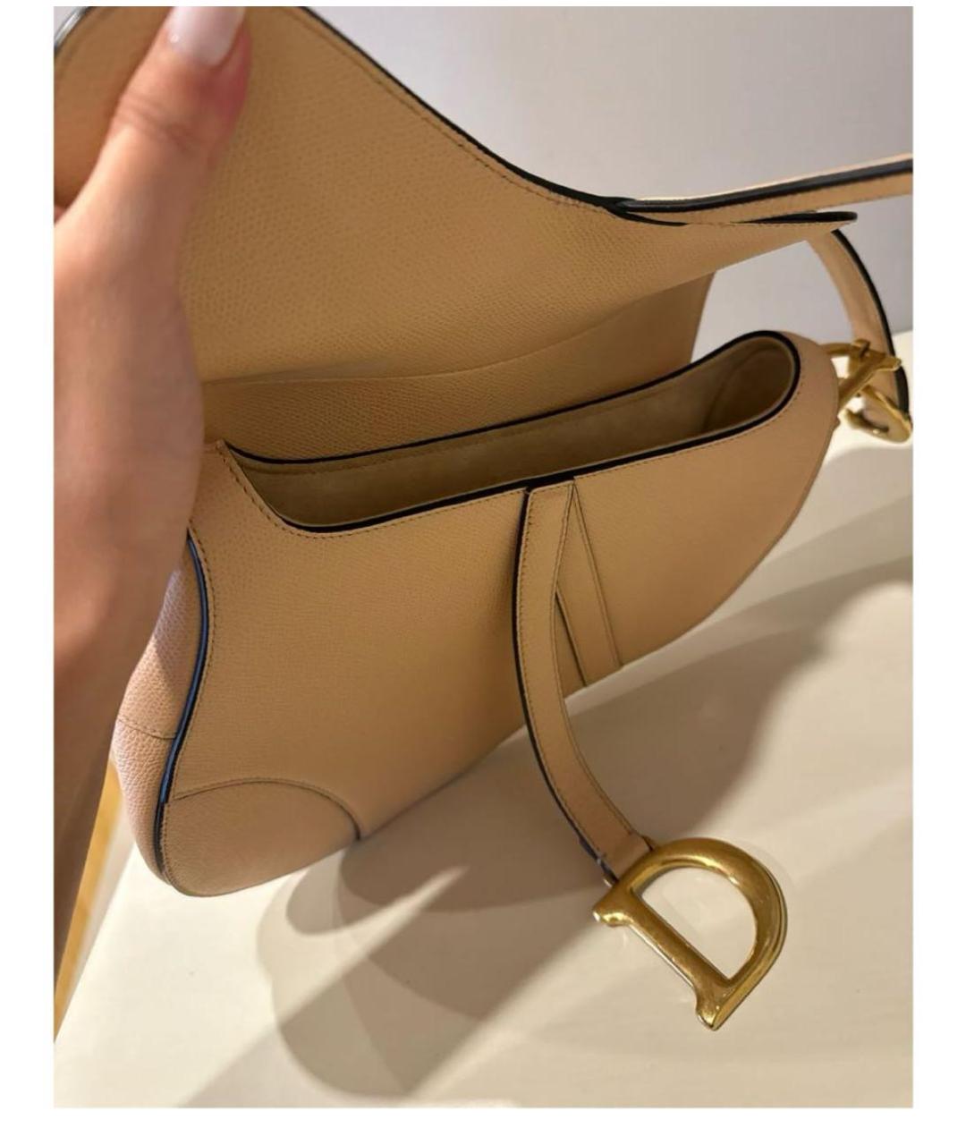 CHRISTIAN DIOR Бежевая кожаная сумка через плечо, фото 3