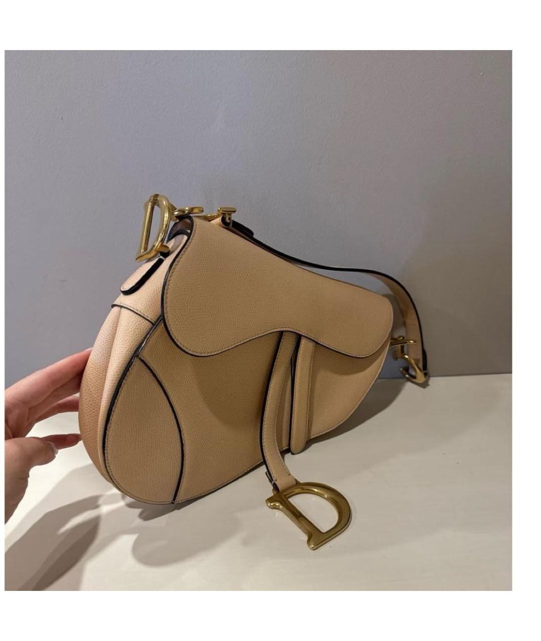 CHRISTIAN DIOR Бежевая кожаная сумка через плечо, фото 2