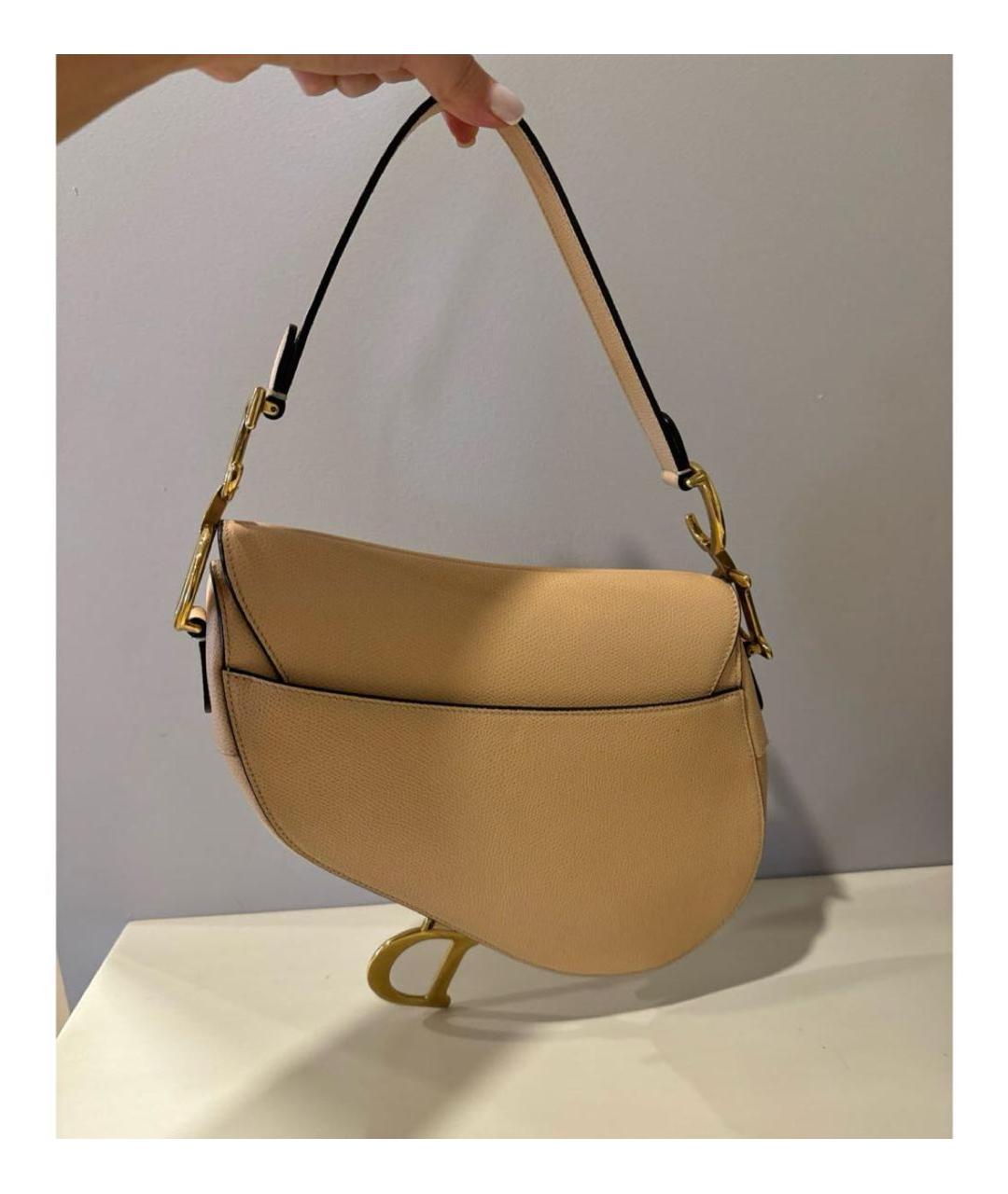 CHRISTIAN DIOR Бежевая кожаная сумка через плечо, фото 5