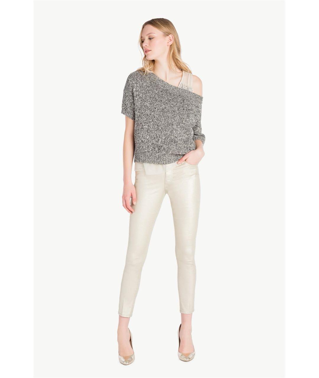 TWIN-SET Золотые хлопко-эластановые джинсы слим, фото 6