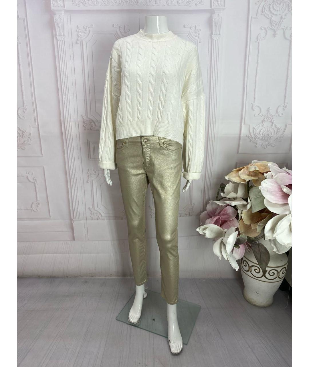 TWIN-SET Золотые хлопко-эластановые джинсы слим, фото 5