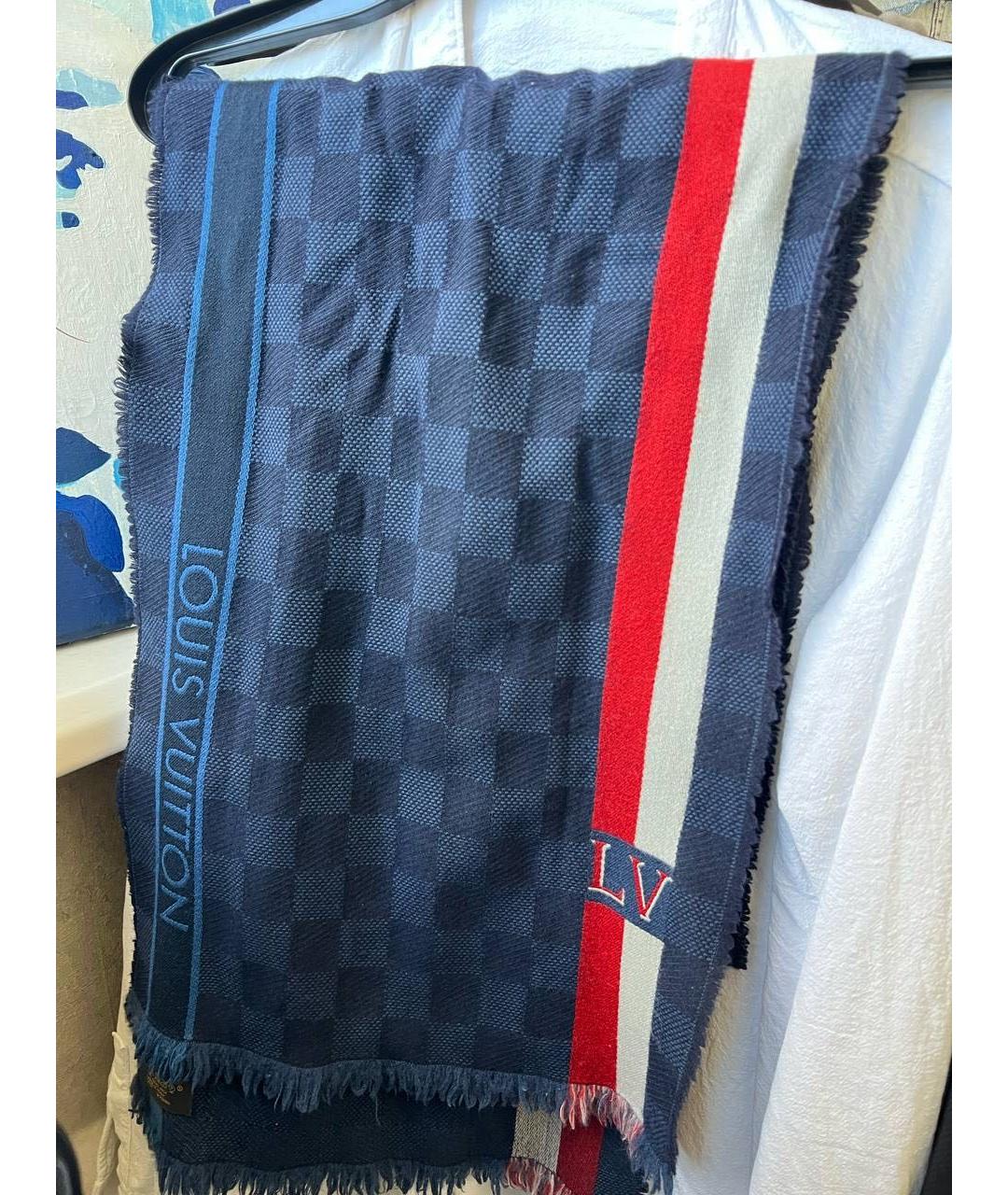 LOUIS VUITTON Синий шерстяной шарф, фото 2