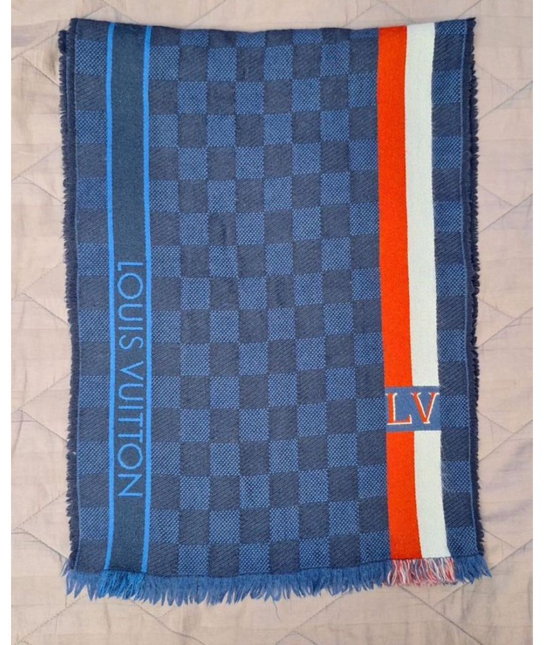 LOUIS VUITTON Синий шерстяной шарф, фото 3