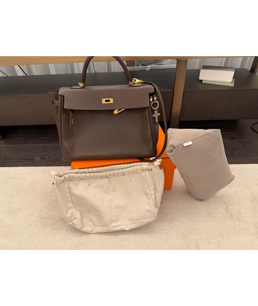 HERMES Коричневая кожаная сумка через плечо, фото 5