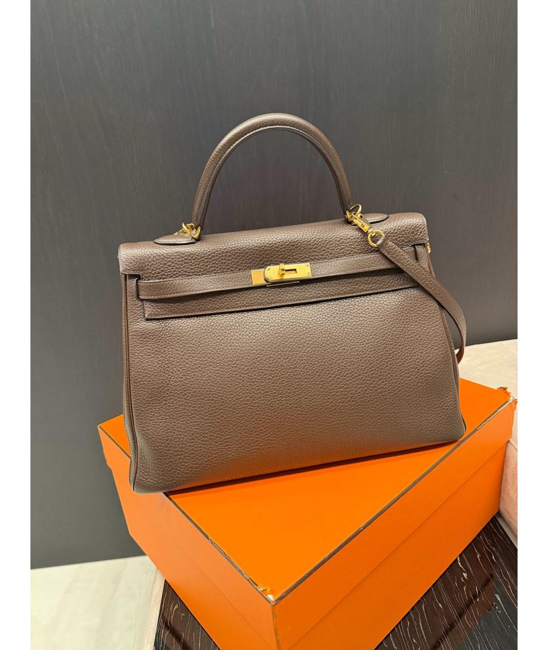 HERMES Коричневая кожаная сумка через плечо, фото 8