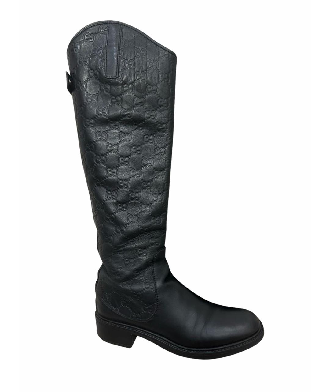 GUCCI Черные кожаные сапоги, фото 1