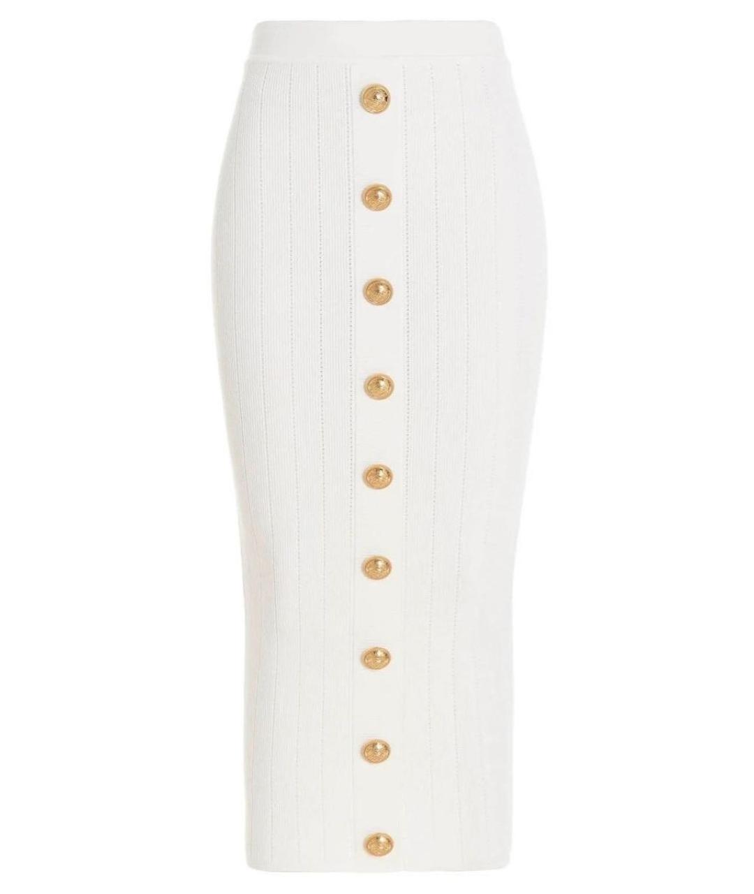 BALMAIN Белая вискозная юбка миди, фото 4