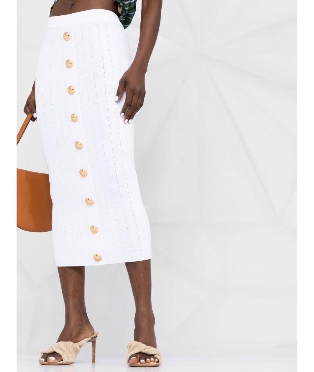 BALMAIN Белая вискозная юбка миди, фото 3