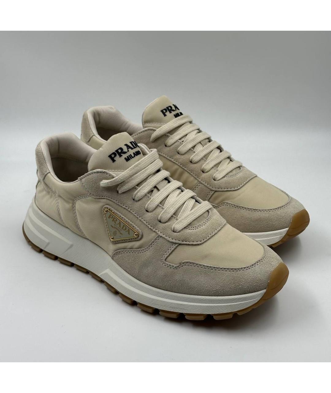 PRADA Бежевые текстильные низкие кроссовки / кеды, фото 2