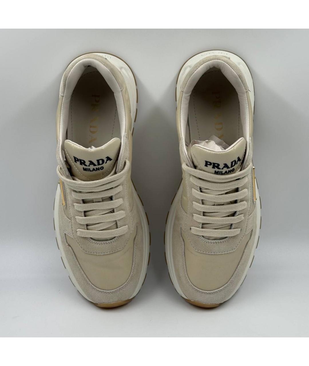 PRADA Бежевые текстильные низкие кроссовки / кеды, фото 3
