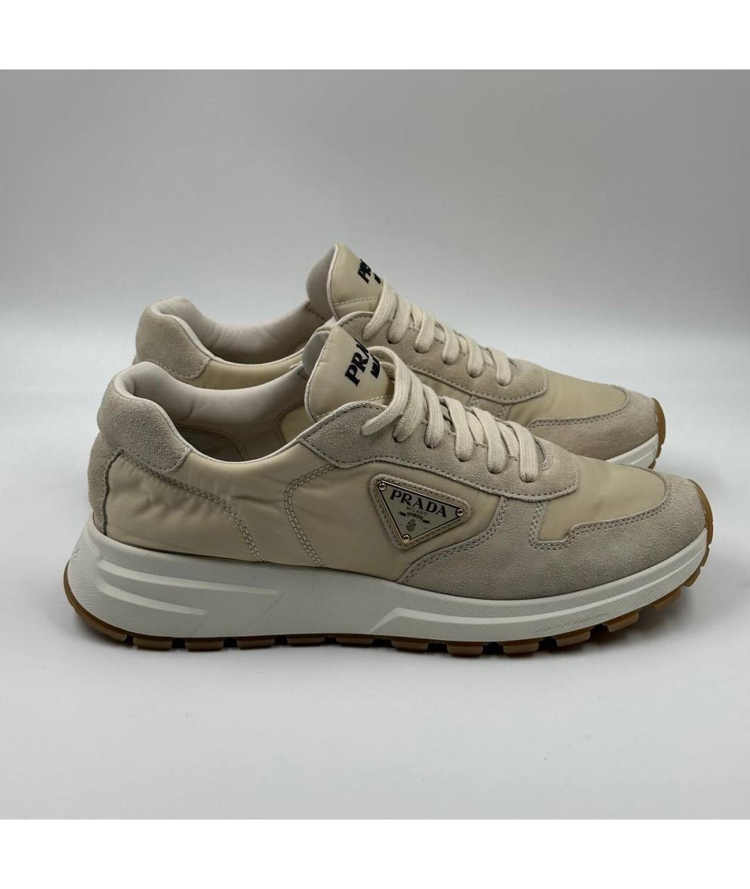 PRADA Бежевые текстильные низкие кроссовки / кеды, фото 6