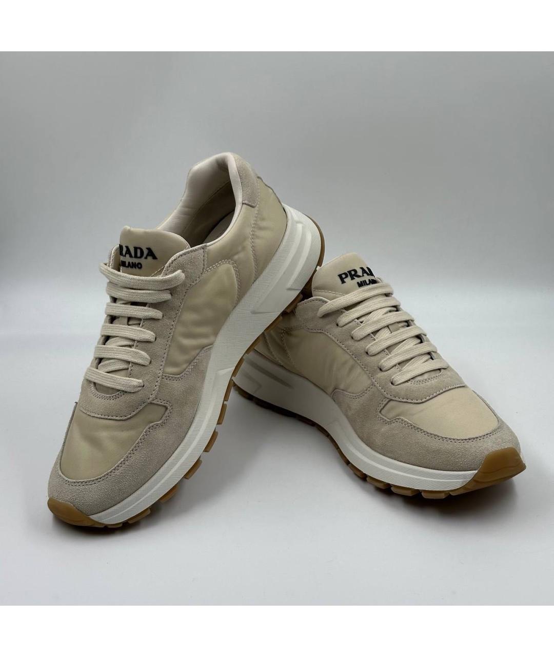 PRADA Бежевые текстильные низкие кроссовки / кеды, фото 4