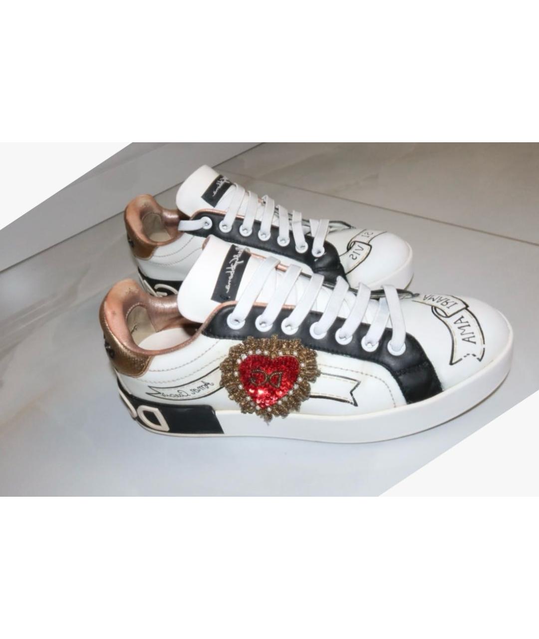 DOLCE&GABBANA Белые кожаные кеды, фото 5