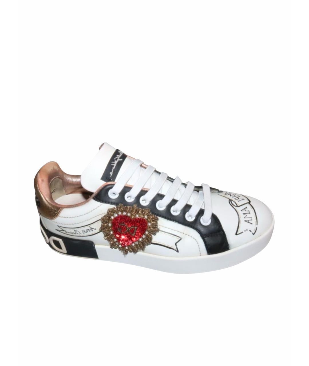 DOLCE&GABBANA Белые кожаные кеды, фото 1