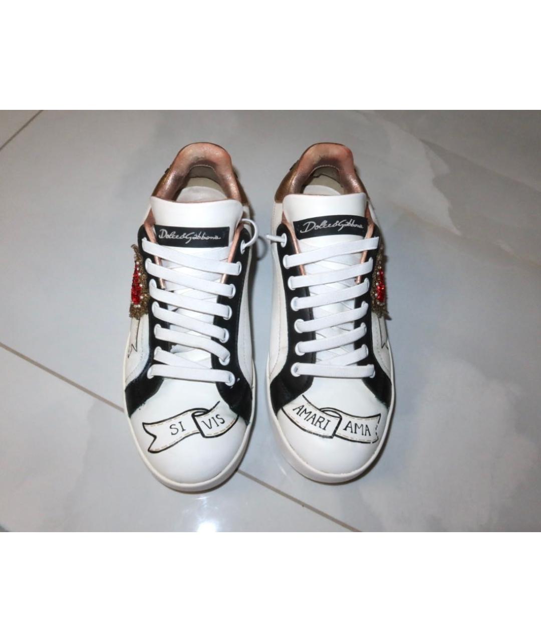 DOLCE&GABBANA Белые кожаные кеды, фото 2