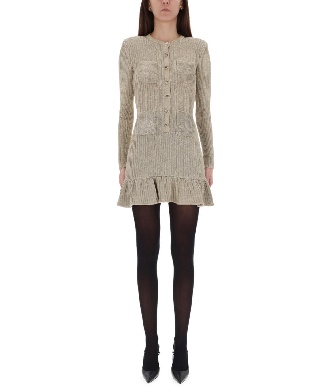 SELF-PORTRAIT Золотое вискозное повседневное платье, фото 4