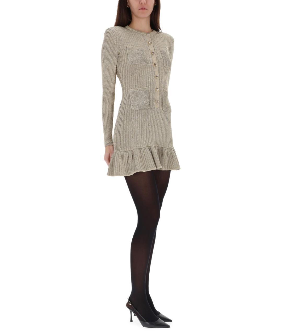 SELF-PORTRAIT Золотое вискозное повседневное платье, фото 2